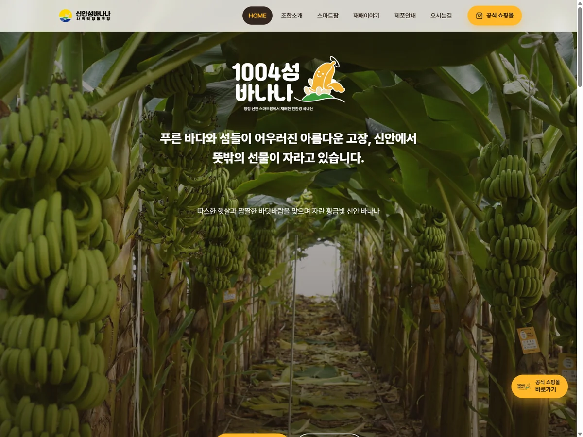 신안 1004섬 바나나 브랜드 홈페이지 제작 사례